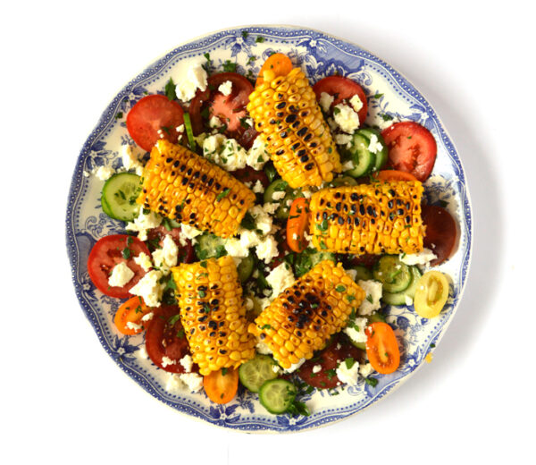 Tomatensalade met mais en fetacrème - Koken met Karin