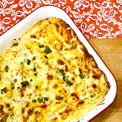 Aspergelasagne met ham en ei